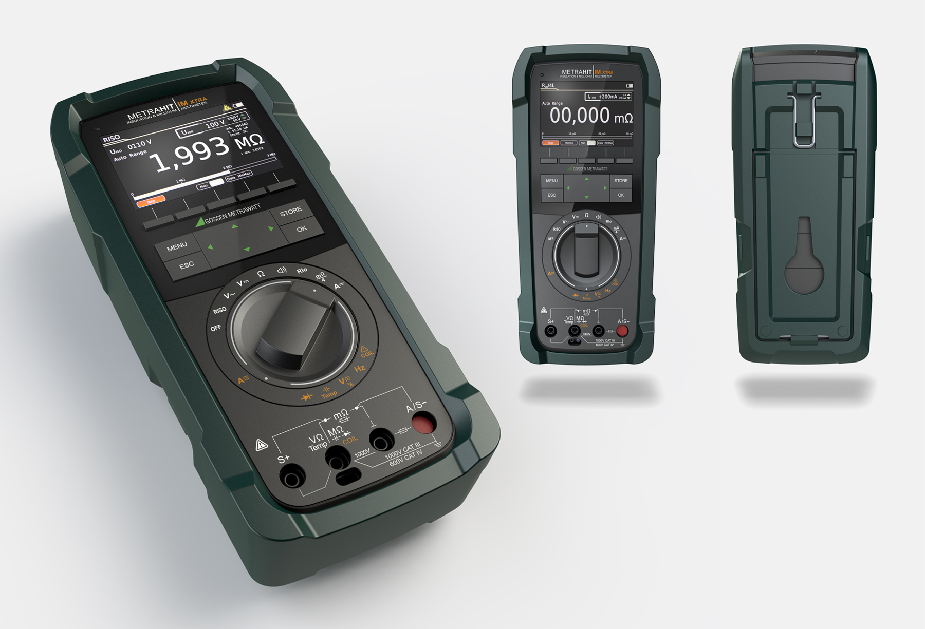 Gossen Metrawatt Metrahit IM Extra Multimeter from top showing the robust Industrial Design and the clean and well structured User interface Design