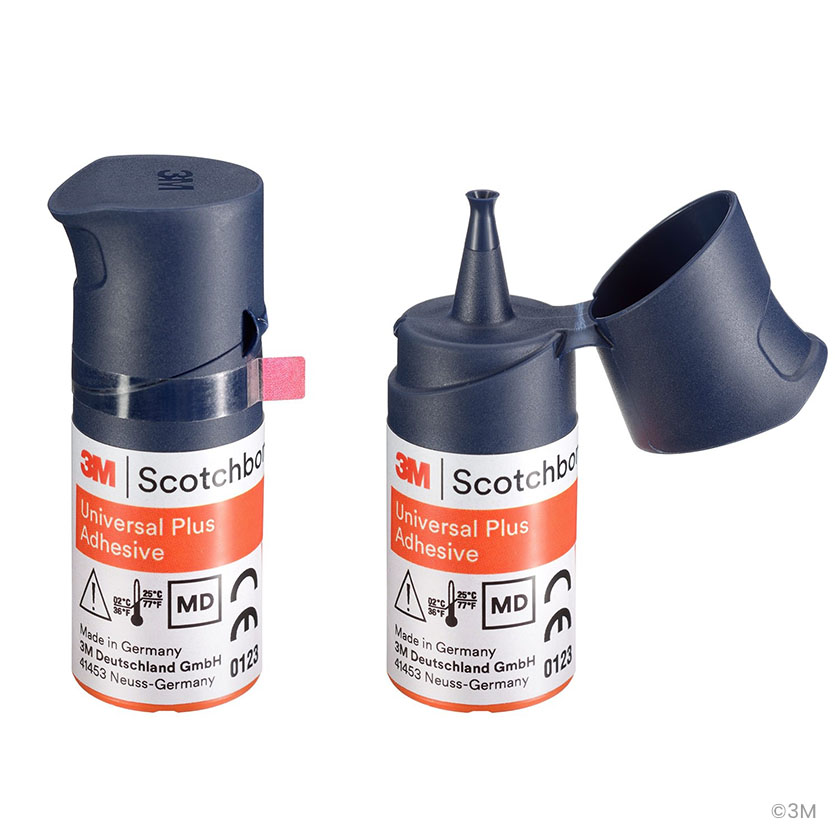 Patetned single hand use cap design of the 3M Scotchbond Bottle