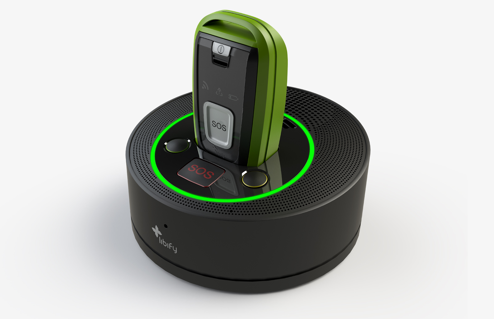 Libify mobile Emergency Call System with charging station showing the well integrated and easy to understand Industrial Design
