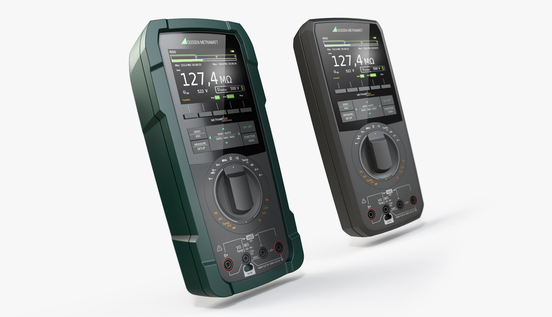 Two Gossen Metrawatt Metrahit IM Extra Multimeter one with silicone Case and one without