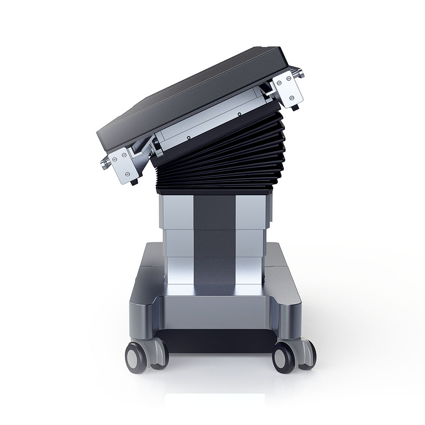 Simeon Sim.MOVE 800 Operating Table from the front showing the clean medical design stainless steel and black padding