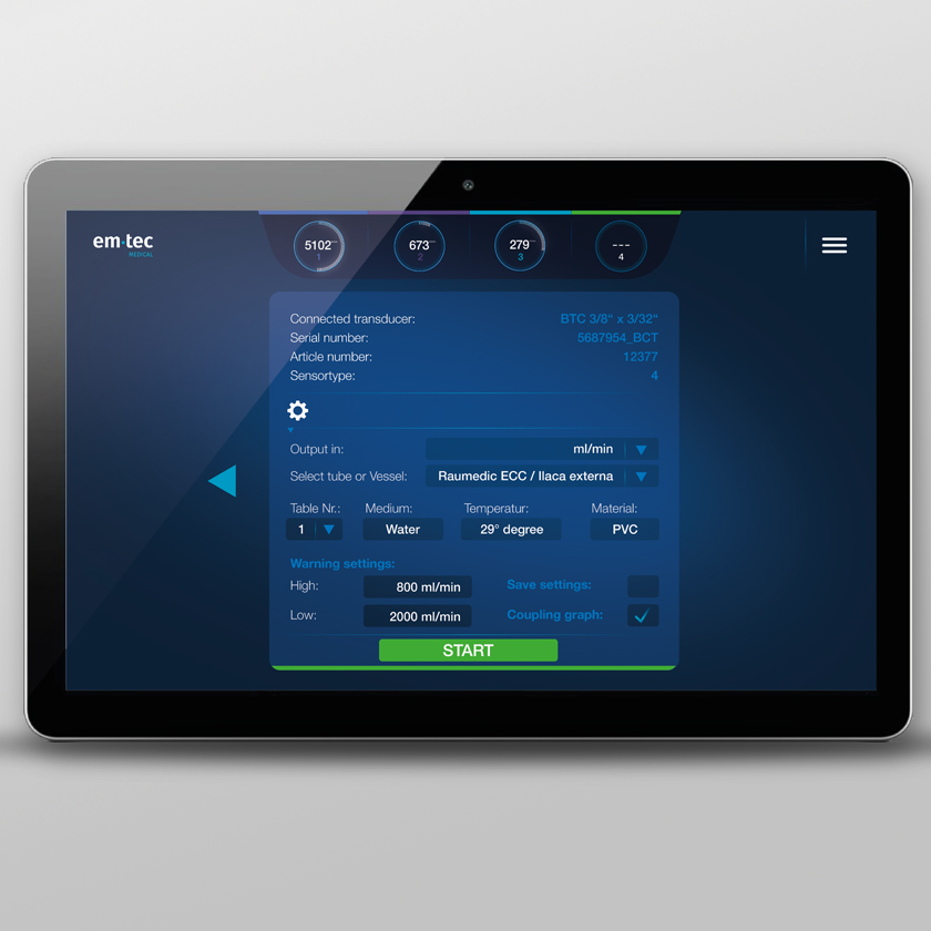 UI/UX Design for em-tec on a tablet