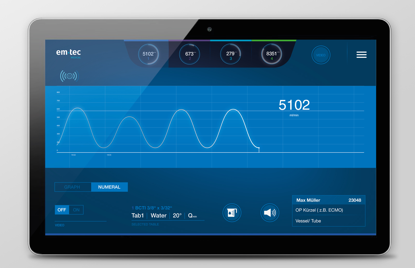 UI/UX Design for em-tec on a tablet
