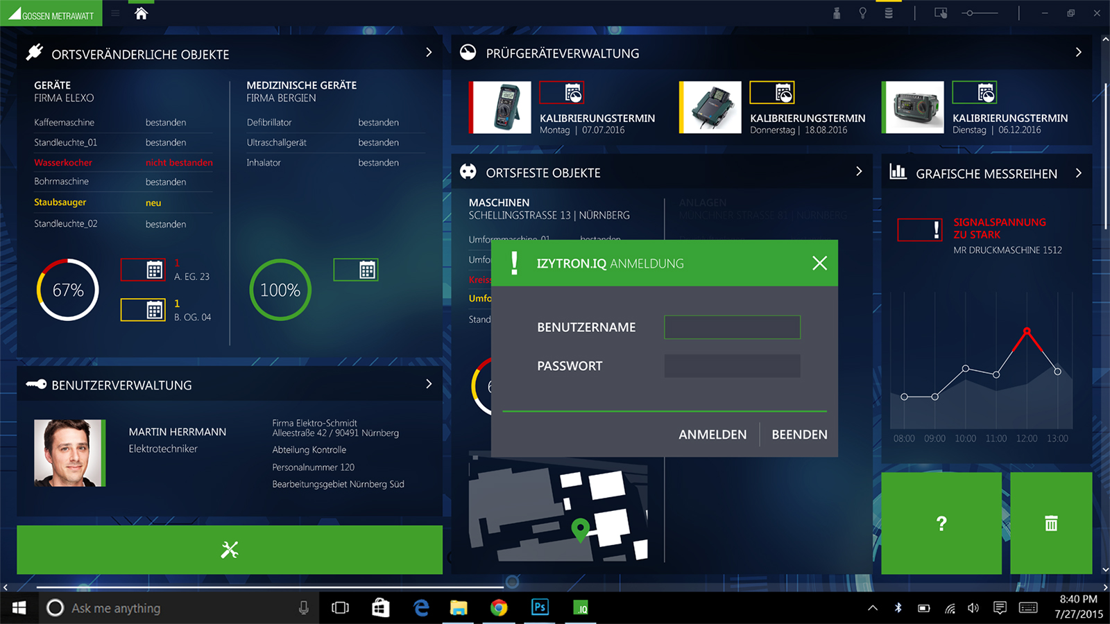 Gossen Metrawatt Izytronic UI Design of the login screen