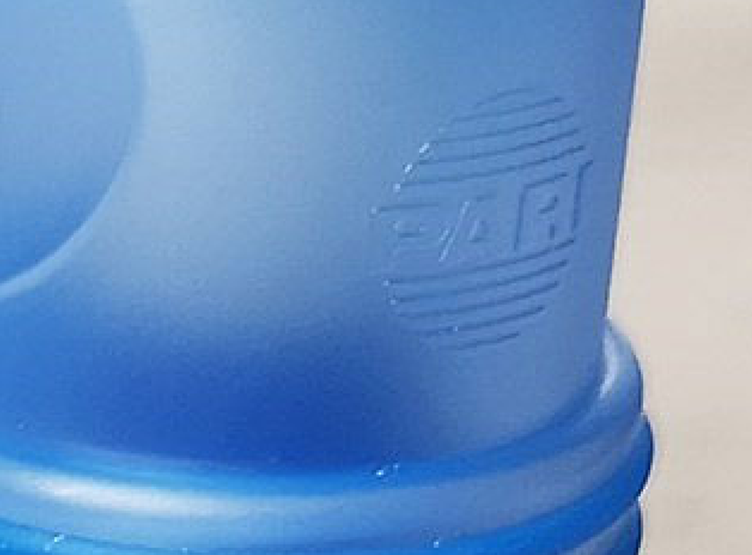 Pari logo embossed on blue translucent Plastic