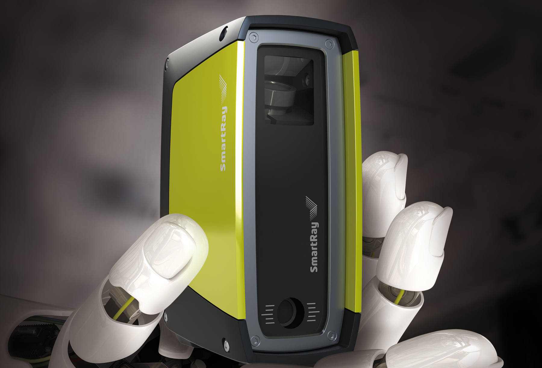 Robotic hand holding the Smartray Ecco70 front detail