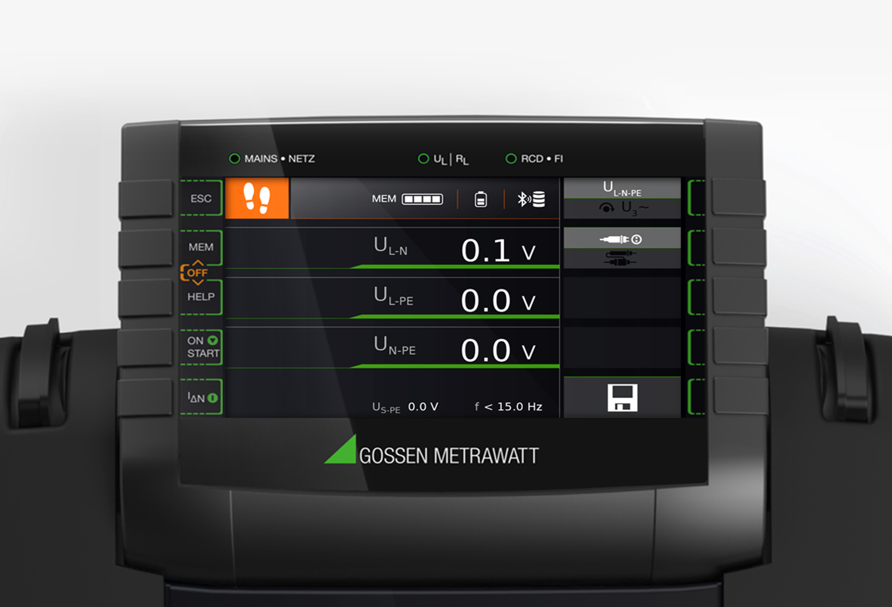 Display and buttons of the Gossen Metrawatt Profitest MF showing the integration of industrial design with UX/UI Design