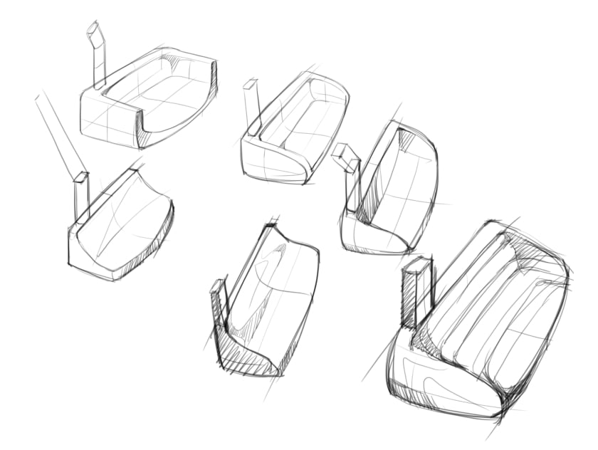 six pencil sketches of an golf putter