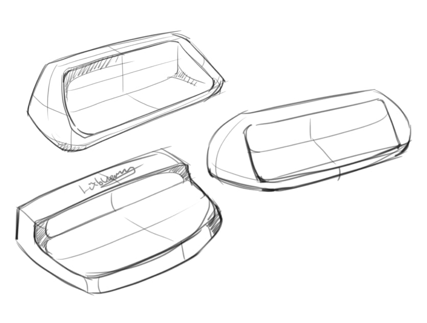 Three pencil sketches of a golf putter